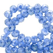 Faceted glass beads 4x3mm disc Cerulean blue-pearl shine coating